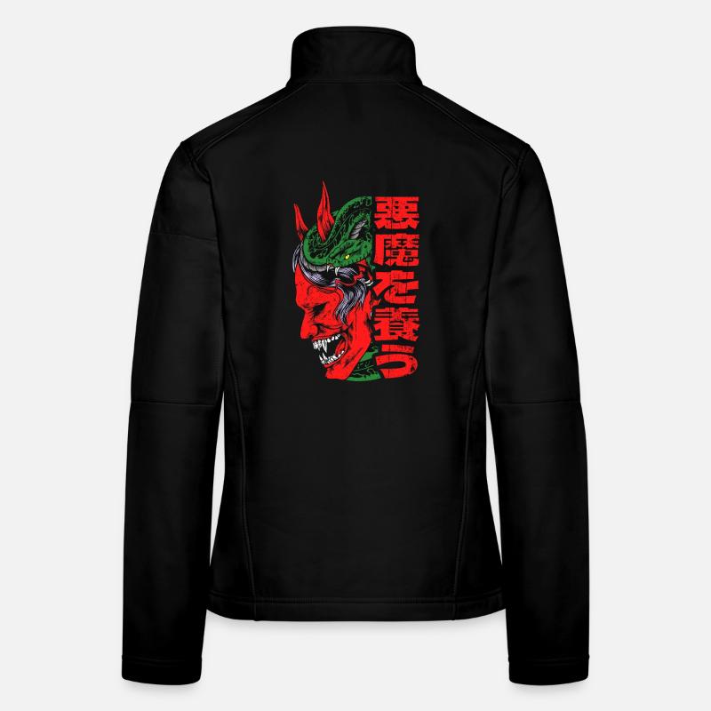 Japanischer Oni Dämon mit Kanji Grafik - Frauen Softshelljacke - Schwarz