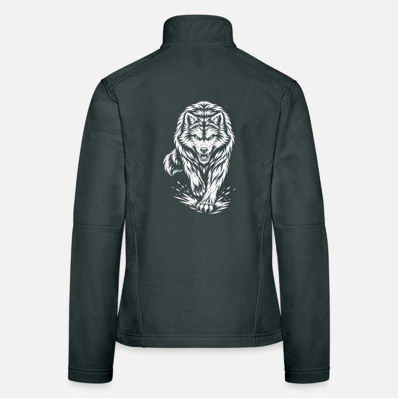 Running Wolf – Mystical Wild Animal Motif Women's Softshell Jacket