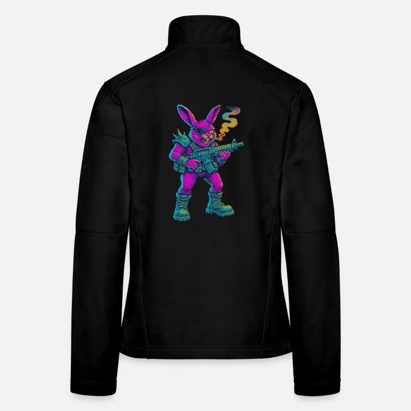 Neon Punk Bunny mit Zigarre und Gewehr Frauen Softshelljacke