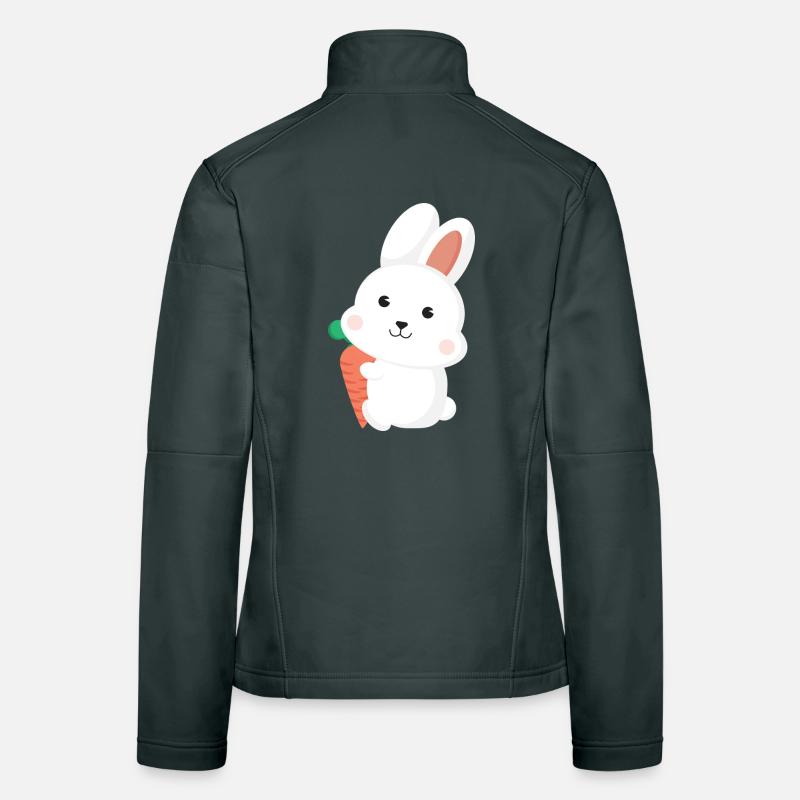 Dessin animé de lapin blanc mignon tenant une carotte Veste en tissu softshell Femme