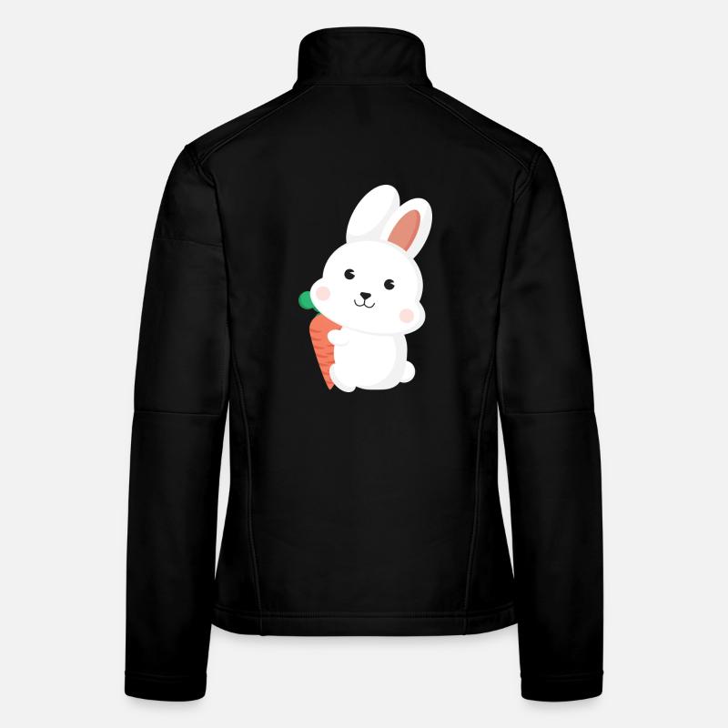 Cute White Bunny Rabbit Holding Carrot Cartoon Art Frauen Softshelljacke
