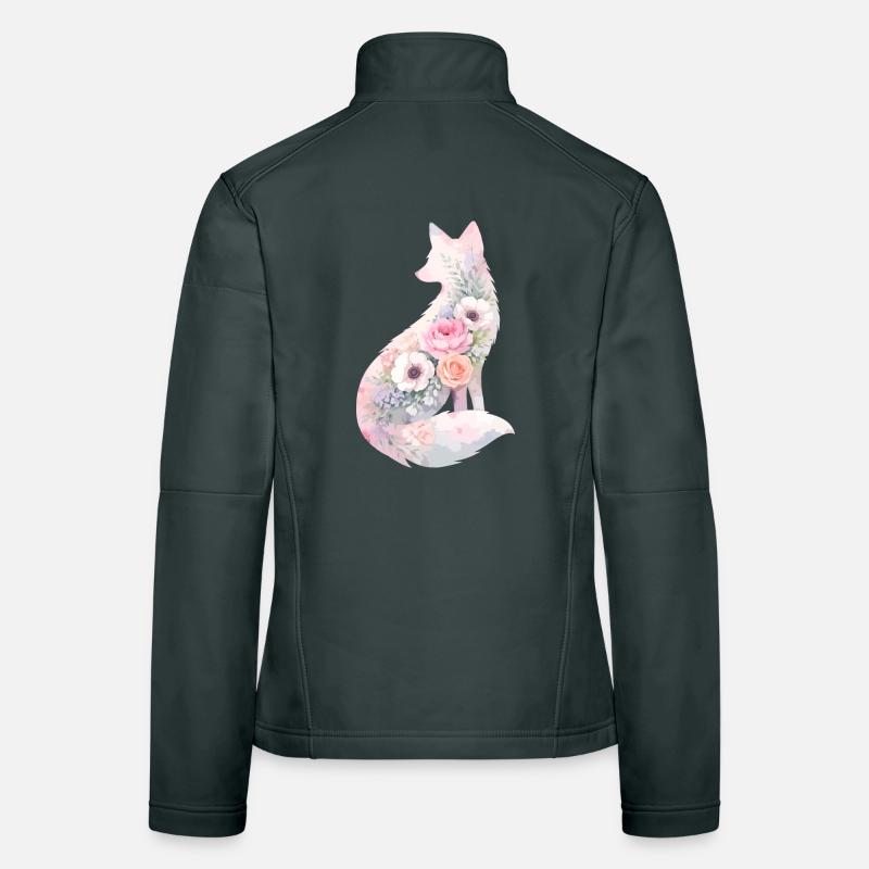 Silhouette de renard Aquarelle Fleurs Veste en tissu softshell Femme