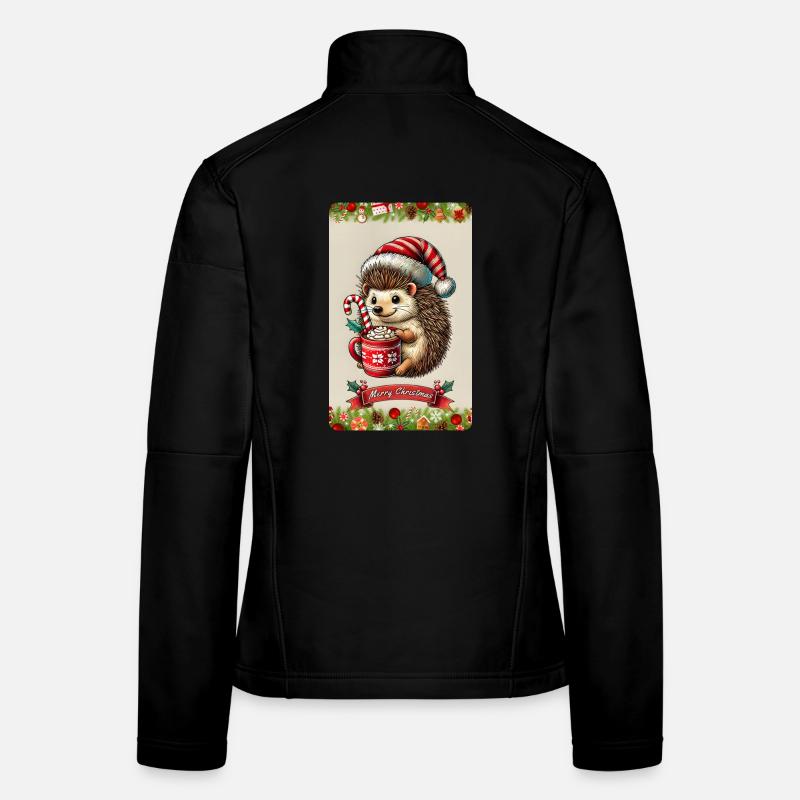 Weihnachtsigel mit heißer Schokolade - Frauen Softshelljacke - Schwarz