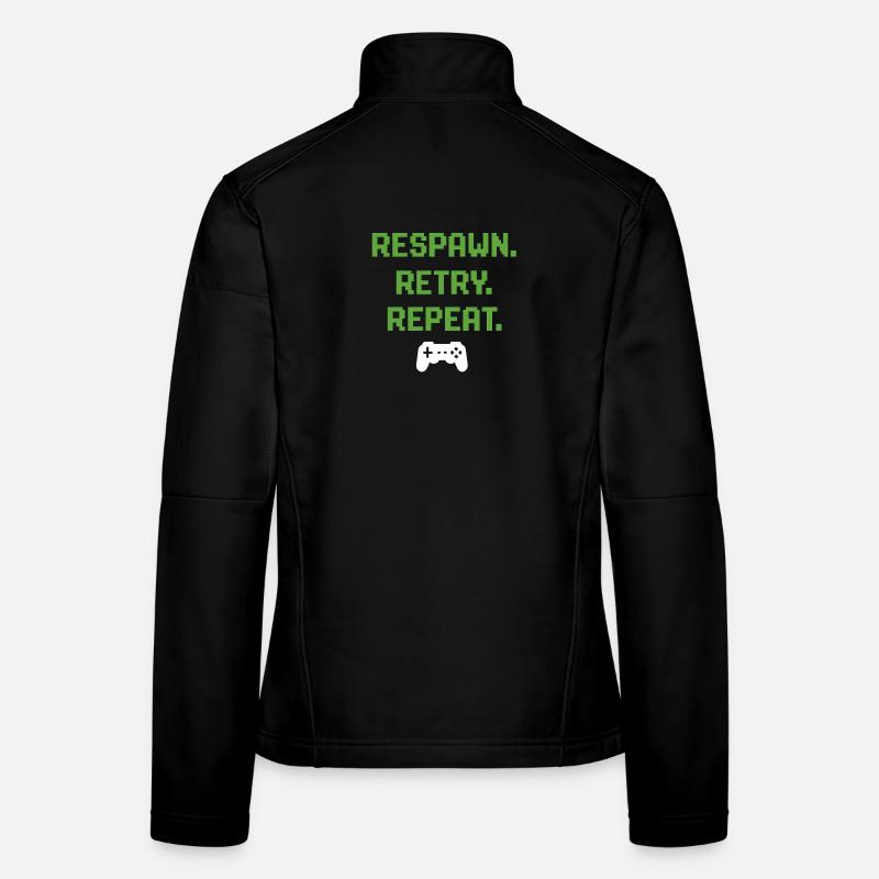 Respawn. Retry. Repeat. – Gaming Pixel Design - Frauen Softshelljacke - Schwarz