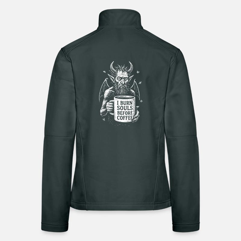Teufel mit Kaffeebecher I Burn Souls Before Coffee Frauen Softshelljacke