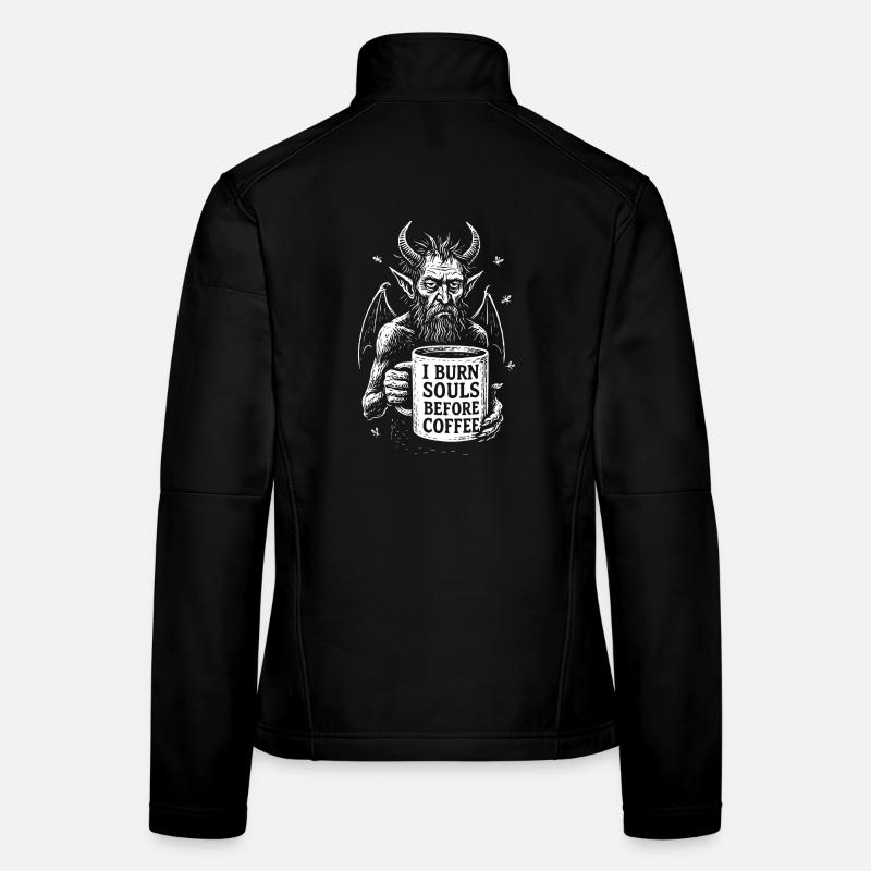 Teufel mit Kaffeebecher I Burn Souls Before Coffee - Frauen Softshelljacke - Schwarz