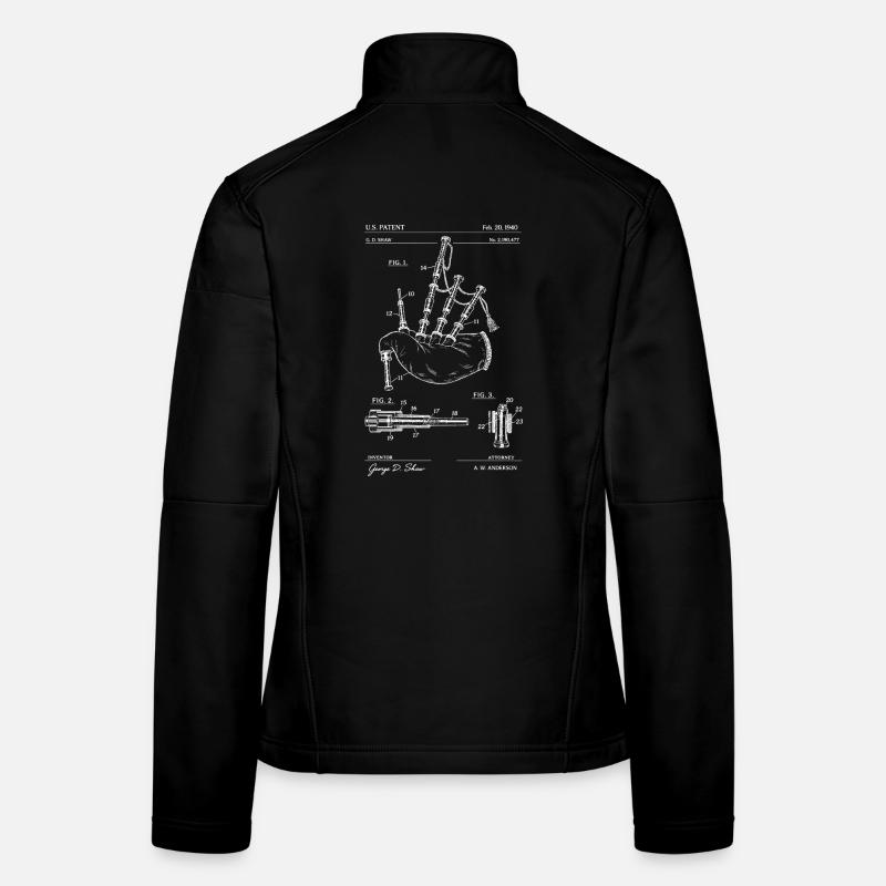 T-shirt médiéval design de plan de cornemuse Veste en tissu softshell Femme