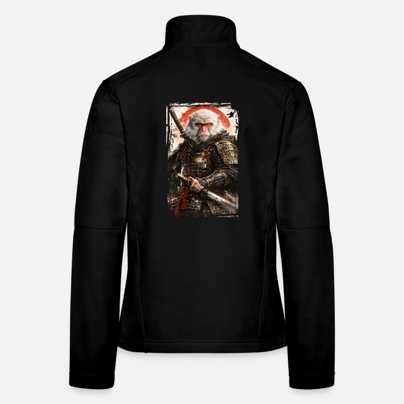 Japanese Art - Japanese Snow Monkey - Samurai - Women's Softshell Jacket - black