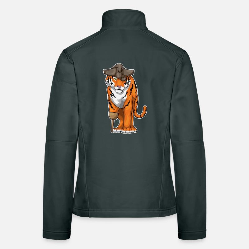 Tiger Pirate Coup de jambe en bois Veste en tissu softshell Femme