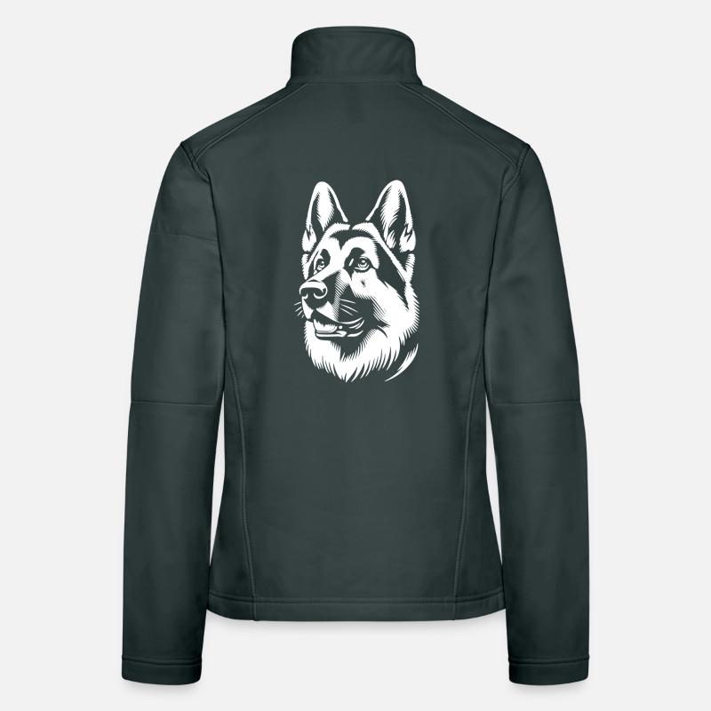 German Shepherd white silhouette from head Women's Softshell Jacket