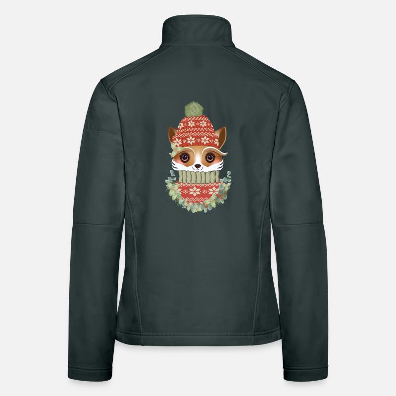 niedlicher Fuchs mit Pullover,Bommelmütze & Kranz Frauen Softshelljacke