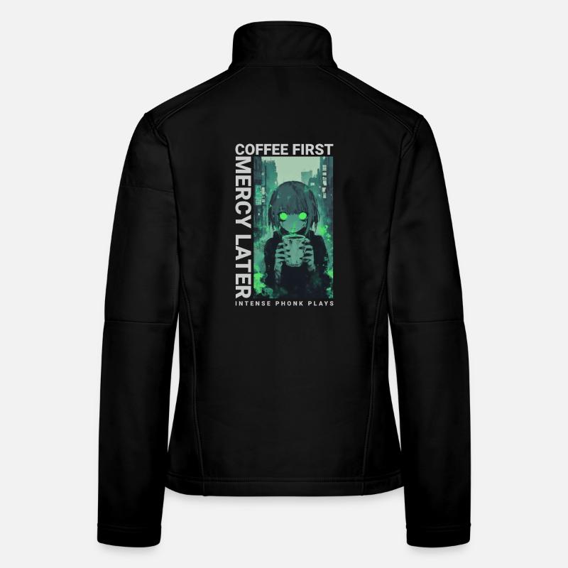 Coffee First Mercy Later Anime Vaporwave Style Frauen Softshelljacke