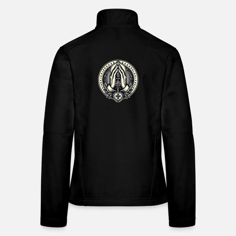 Hands clasped in prayer with rosary Women's Softshell Jacket