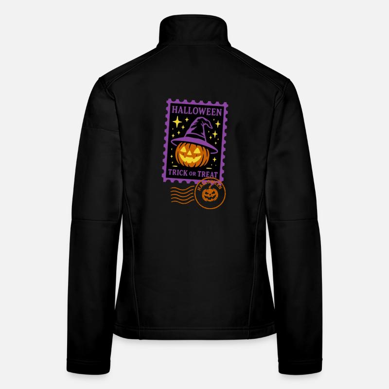 Postage stamp - Halloween pumpkin with magic hat Women's Softshell Jacket