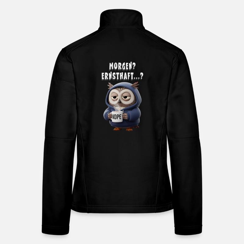 Morgenmuffel Eule mit Hoodie & Kaffee – Lustig Veste en tissu softshell Femme