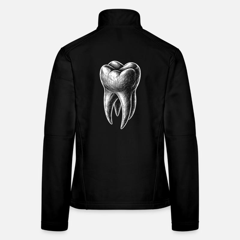 Black and White Tooth Sketch Graphic Women's Softshell Jacket