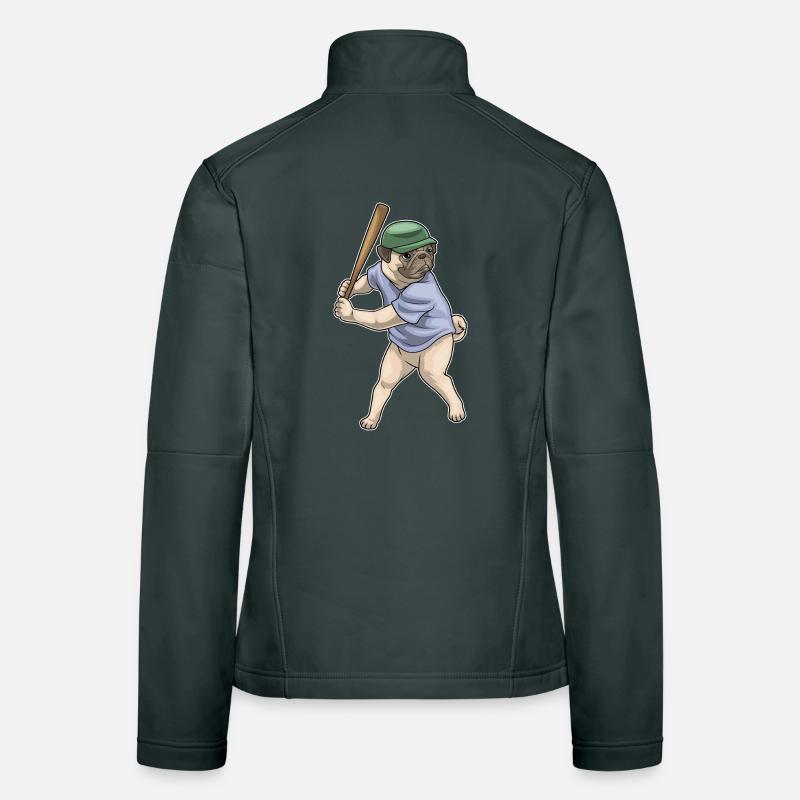 Pug Baseball Baseball Bat Women's Softshell Jacket