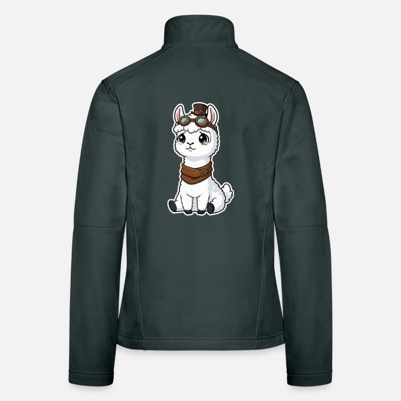 Steampunk Llama Cute Glowing Eyes Mascot Women's Softshell Jacket