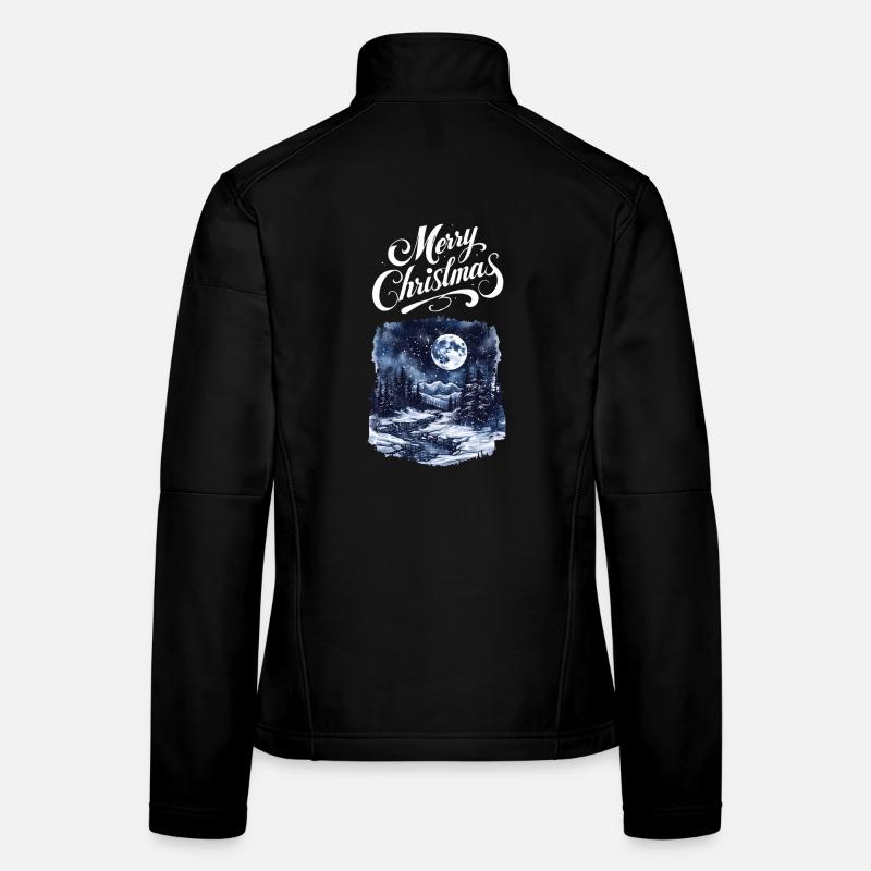 Joyeux Noël Forêt Paysage Lune Sapins Veste en tissu softshell Femme