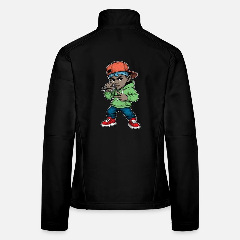 Junger Rapper-Junge mit Mikrofon - Frauen Softshelljacke - Schwarz