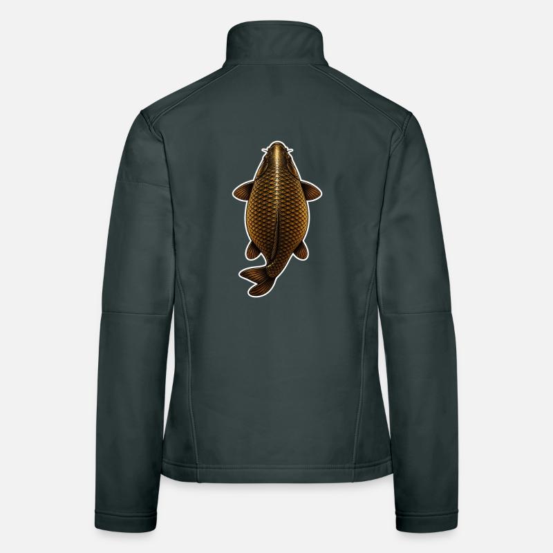 Vue du sommet de la carpe dorée – Conception de pêche propre Veste en tissu softshell Femme