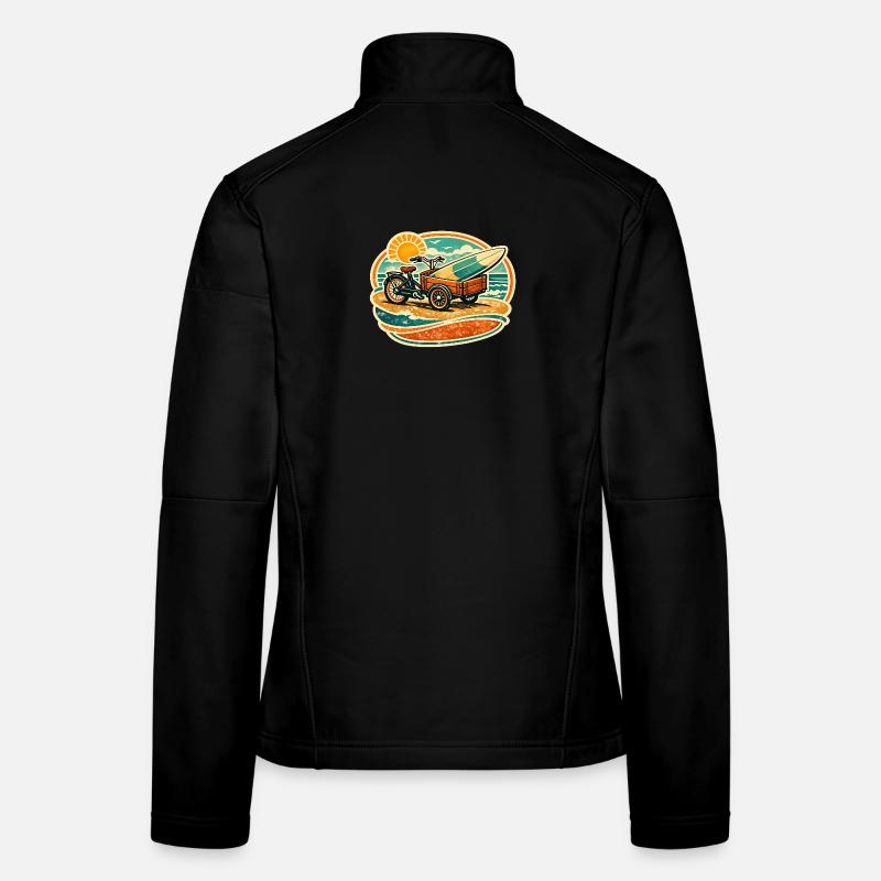 Retro Surfboard Cart on the Beach Cargo Bike Bicycle - Women's Softshell Jacket - black