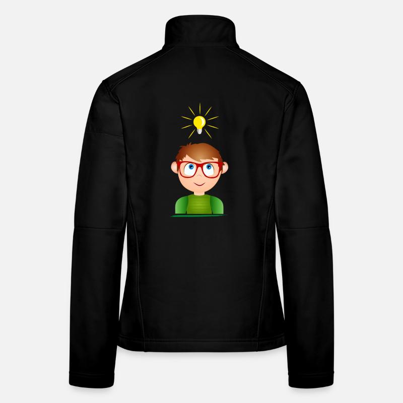 Boy with glasses and a glowing light bulb Women's Softshell Jacket