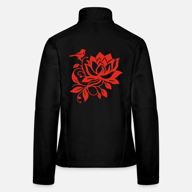 Der Rote Lotus und der Vogel Frauen Softshelljacke