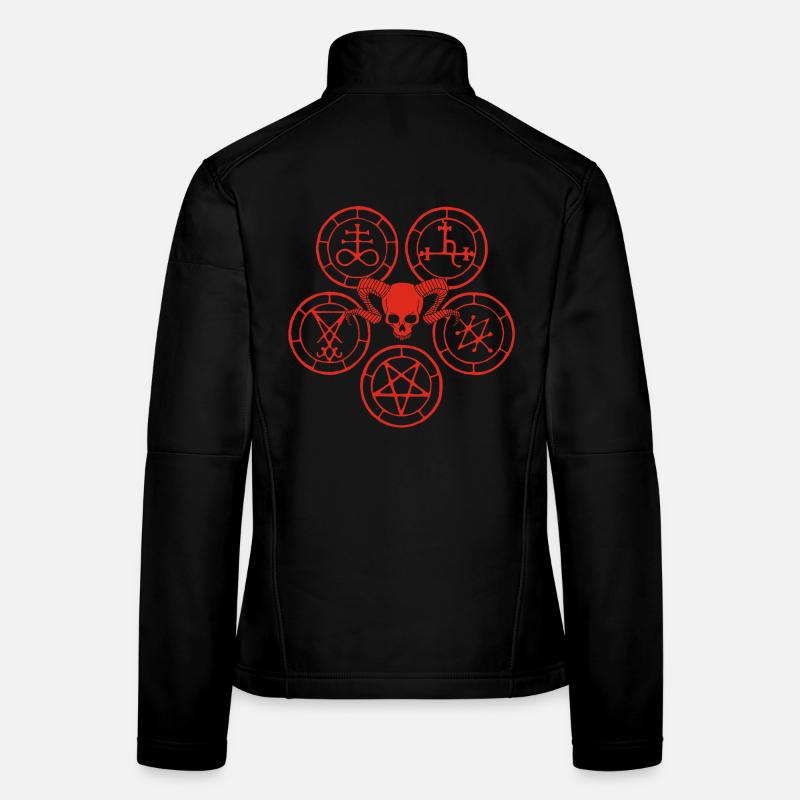 Red Demon Skull and Esoteric Symbols Women's Softshell Jacket