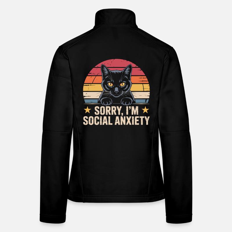 Retro Cat Black Cat Social Anxiety Women's Softshell Jacket
