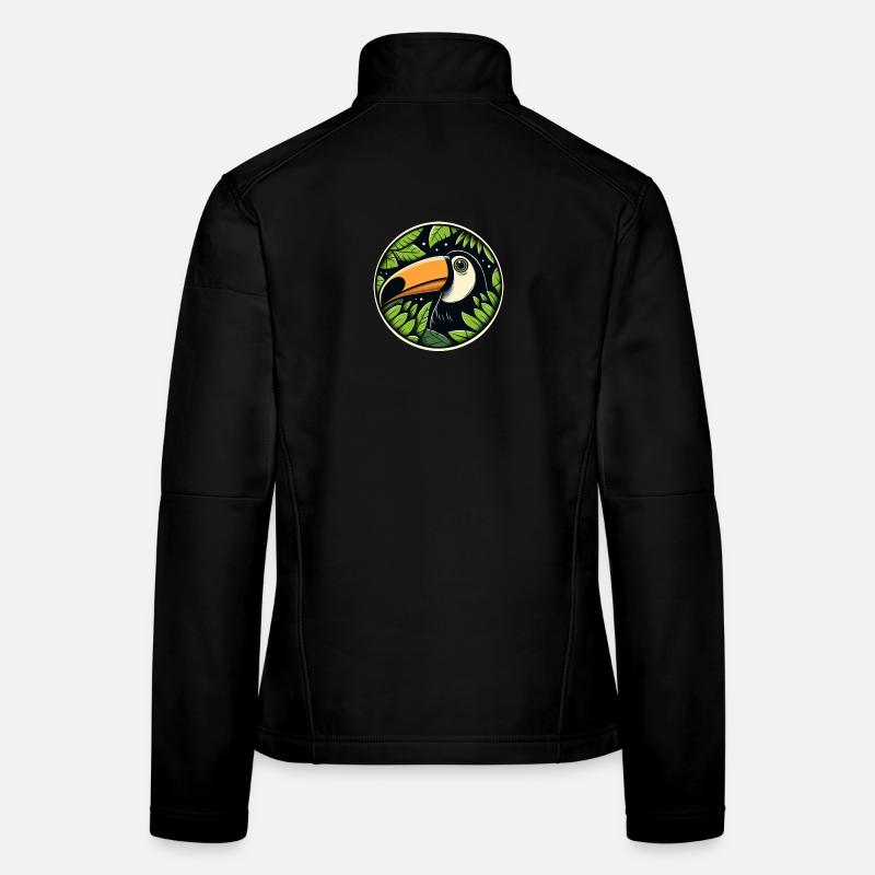Toucan looking through leaves jungle Women's Softshell Jacket
