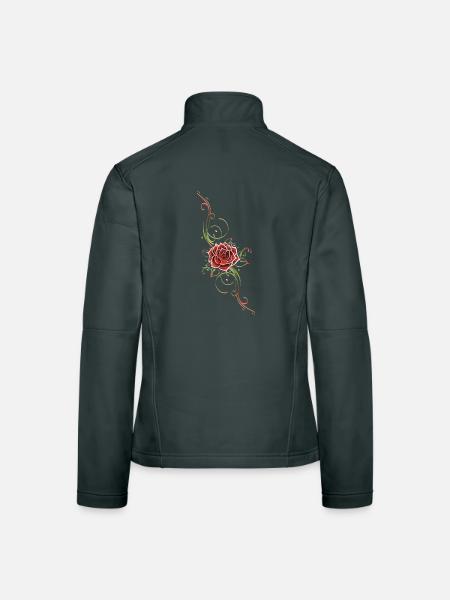 Filigranes Tribal mit Rosenblüte, rose - Frauen Softshelljacke - Dunkelgrau - Hinten