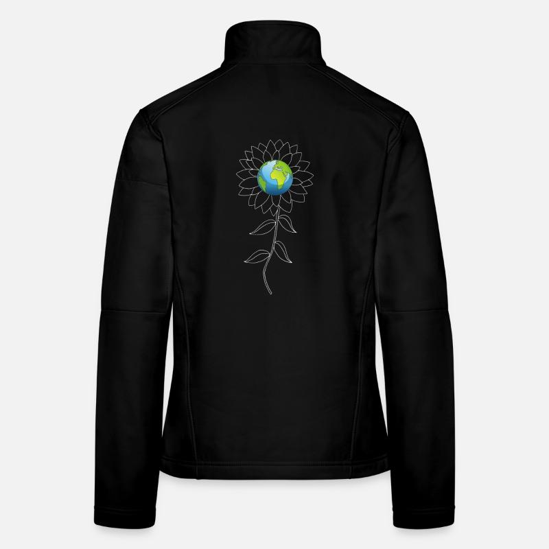 Planet Erde und weiße Sonnenblume Frauen Softshelljacke