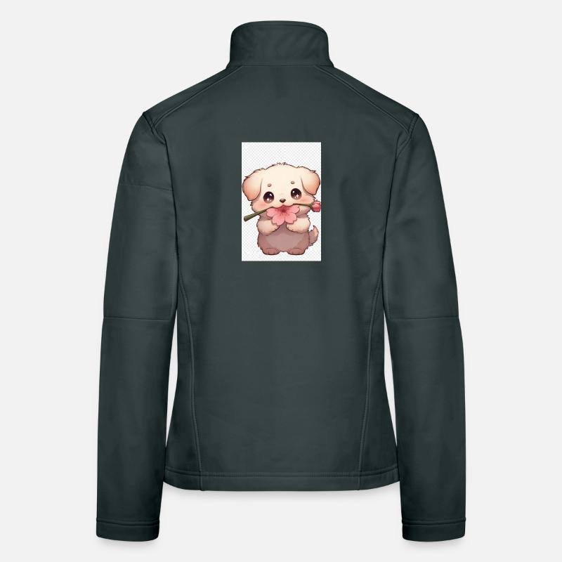 Petit chien fleur avec rose Veste en tissu softshell Femme