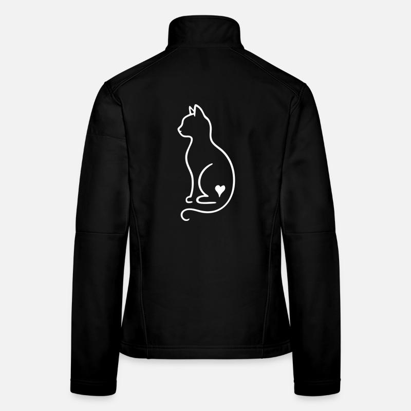Dessin au trait de chat - Design minimal blanc avec cœur Veste en tissu softshell Femme