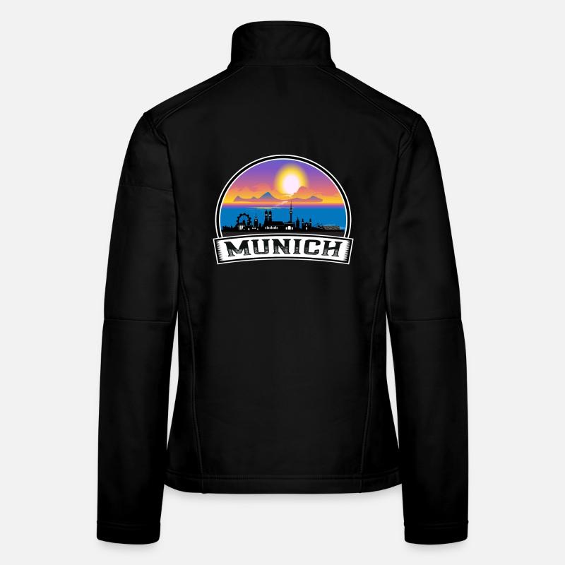 Munich Germany Skyline Vintage Sunset Travel Souve Women's Softshell Jacket