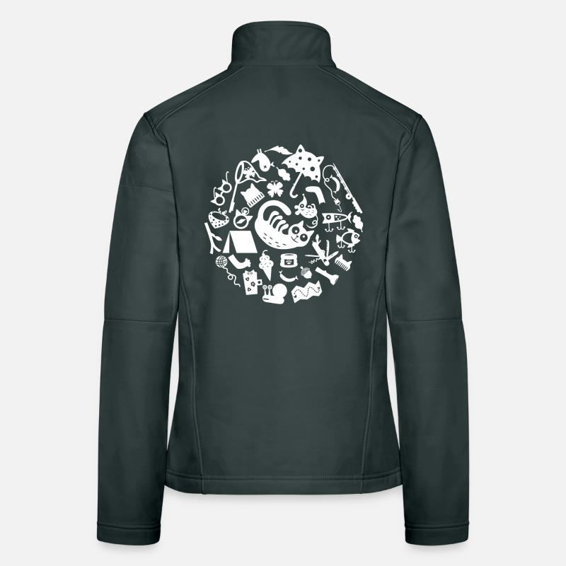 Cat Camping L Weiß Frauen Softshelljacke