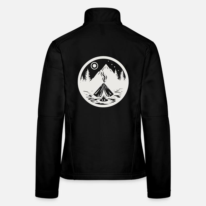 Camping, landscape with mountains, trees as stickers Women's Softshell Jacket