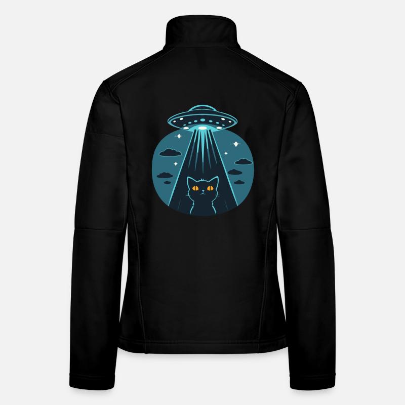 Witziges Ufo, Alien, Katze - Frauen Softshelljacke - Schwarz