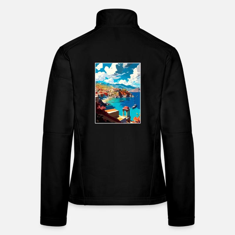 village côtier Crète Grèce Illustration Scène Veste en tissu softshell Femme