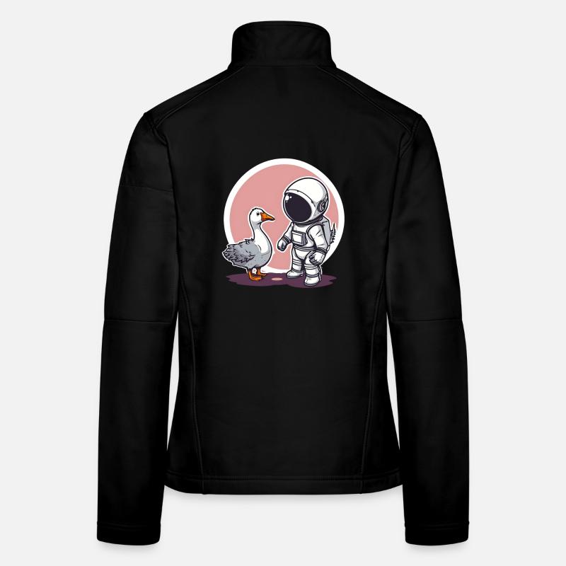 Cute Astronaut and Goose Cartoon Design | Space Women's Softshell Jacket
