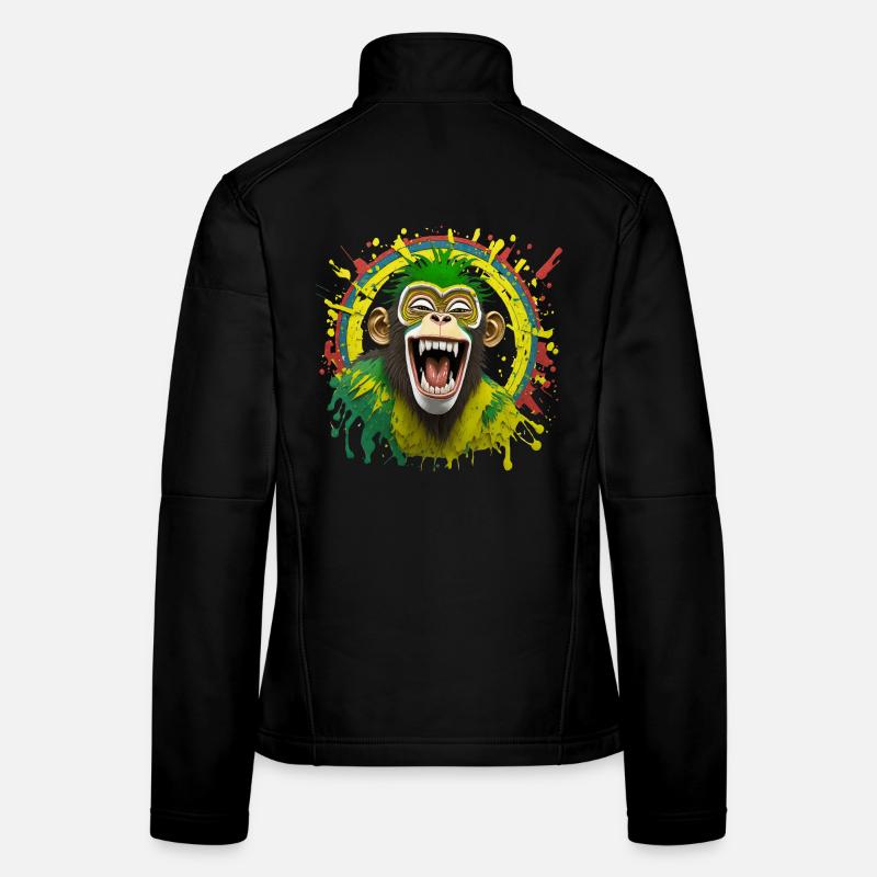 Porträt/Kopf eines Rasta-Affen, der in Gelächter ausbricht - Frauen Softshelljacke - Schwarz