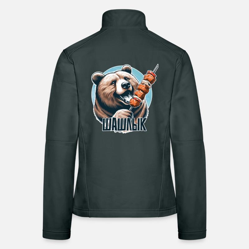 Shashlik meat skewer bear Russian gift Women's Softshell Jacket