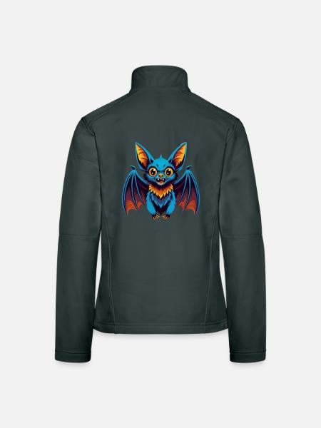 Chauve-souris coloré Kawaii dessin animé Personnage Clipart - Veste en tissu softshell Femme - noir - Dos