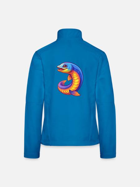 Sea Lamprey Colorful Kawaii Cartoon Sea Animal - Women's Softshell Jacket - black - Back
