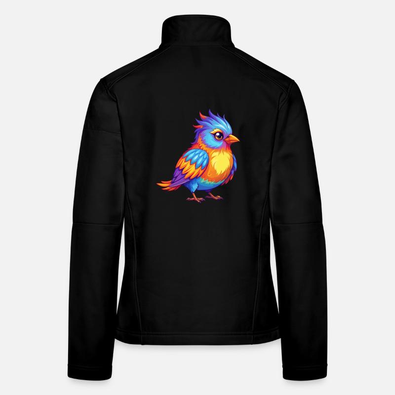 Firetail coloré Kawaii dessin animé Personnage Oiseau Veste en tissu softshell Femme