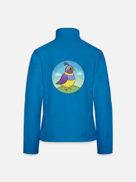 Quail Cute Kawaii Cartoon Clipart Animal Pet - Women's Softshell Jacket - black - Back