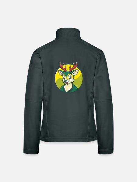 Deer Cute Kawaii Cartoon Clipart Pet Animal - Women's Softshell Jacket - black - Back