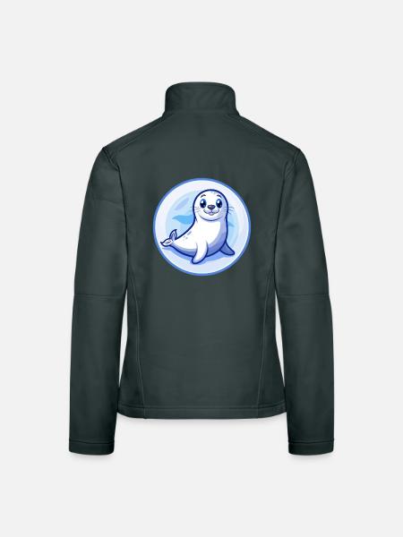 phoque bleu kawaii dessin animé personnage clipart animal de compagnie - Veste en tissu softshell Femme - noir - Dos