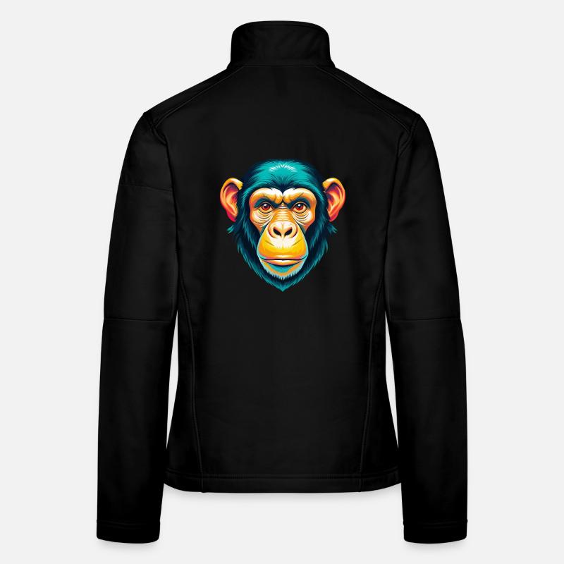 Chimpanzé mignon kawaii dessin animé Clipart visage d’animal Veste en tissu softshell Femme